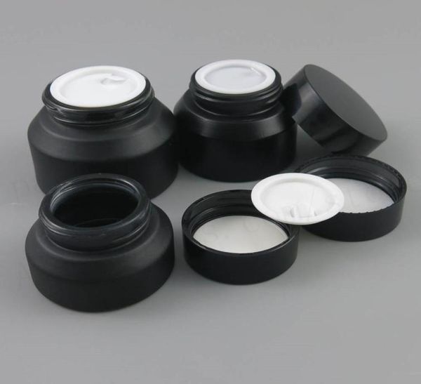 

20 x 15g 30g 50g frost black make up glass jar with black lids white seal container cosmetic packaging5347382