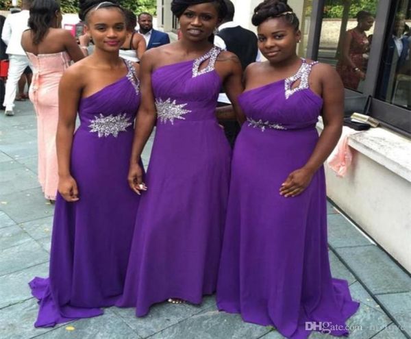 

one shoulder purple chiffon bridesmaid dresses aline tiered formal party gowns back zipper sweep train custom made long bridesmai2130568, White;pink