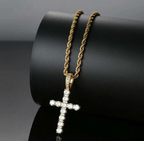 

iced out cross pendant necklaces for men women luxury designer christian pendants 18k gold plated zircons gold chain necklace jewe9485209, Silver