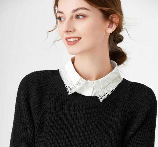 

bow ties hollow out fake collar for women shirt lace decoration false sweater autumn and winter solid color detachable collarbow6748555, Black;gray