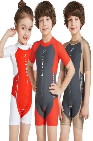 

lycra short sleeve wetsuit kids one piece swimsuit for boys girls diving bathing suit children swimwear surfing rash guard1441493