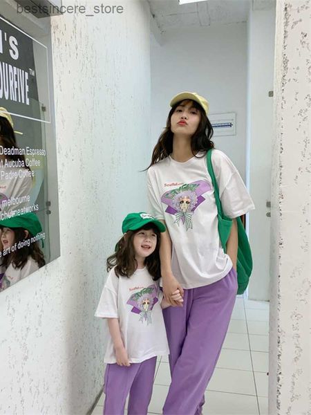 

fried street mother-daughter short-sleeved suit sweatpants parent-child summer clothing korean version children's clothing l230522, Blue