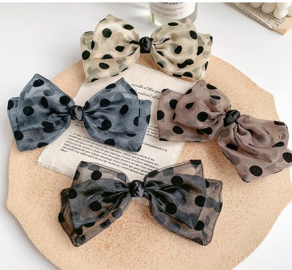 

romantic french dots yarn barrettes bows for woman girls hairpin high quatity hairclips headwear hair accessories5987854, Slivery;white
