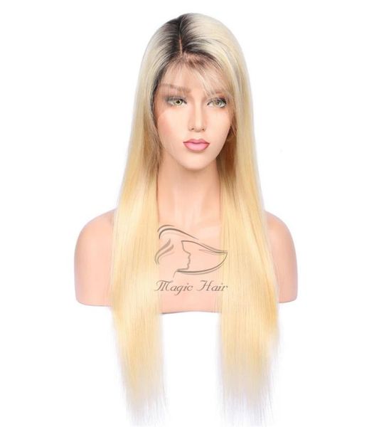 

t1b613 full lace human wig with baby hair pre plucked brazilian remy hair ombre blonde lace frontal human hair wigs5625345, Black;brown