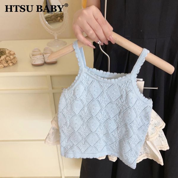 

vest htsu baby summer girls baby clothing sweet cute knitted strap tank hollow out children s t shirt knitwear qt0250 230630, Blue