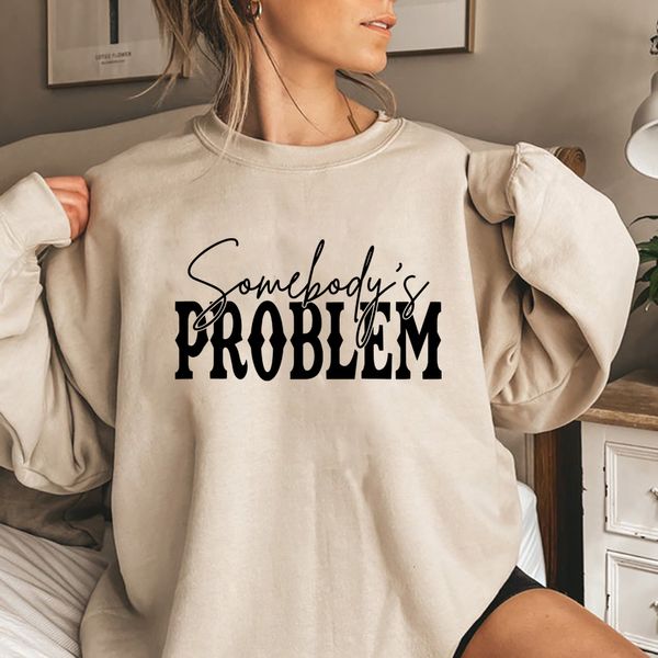 

women's hoodies sweatshirts somebody's problem sweatshirt country music hoodie western cowboycowgirl crewneck sweatshirt wallen ju, Black