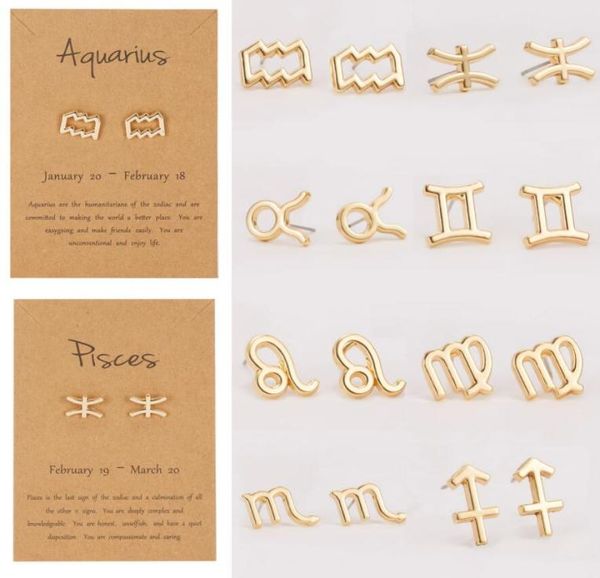 

12 constellation symbol stud earrings zodiac sign stainless steel jewelry gift for women astrology scorpio leo aries earrings6084766, Golden;silver