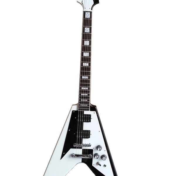 

customization flying v black and white electric guitar good quality control