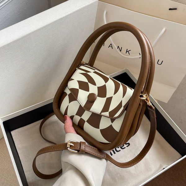 

handheld bag women's bag new trendy and fashionable spring and autumn checkered crossbody bag westernized one shoulder small square bag