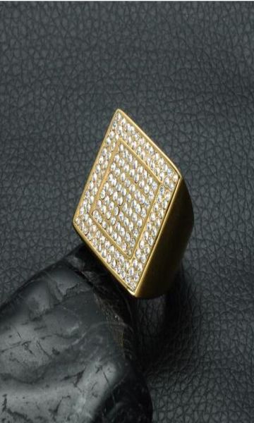 

hip hop ip gold filled titanium stainless steel micro pave rhinestone iced out bling big square rings for men jewelry3749394