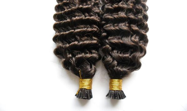 

italian keratin stick i tip human hair extensions 4 dark brown pre bonded stick virgin peruvian deep wave remy hair extensions fr6139490, Black