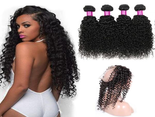 

pre plucked 360 lace frontal peruvian indian malaysian brazilian virgin kinky curly hair 360 frontal with bundles curly human hair5172146, Black