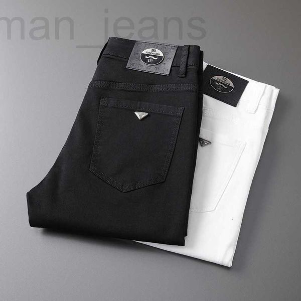 

men's jeans designer spring/summer european high end white for men slim fit, elastic feet, versatile casual long pants clbk, Blue