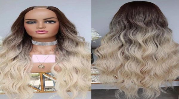 

body wavy ash platinum blonde glueless unprocessed u part wigs middle open loose wave 100 human hair v shape wig full machine8092863, Black