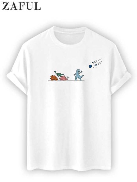 

men's t-shirts zaful cotton t-shirt for men cartoon dinosaur pattern short sleeves t-shirt o-neck streetwear tees summer loose essentia, White;black
