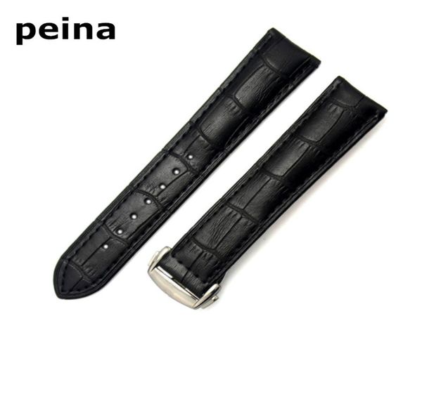 

20mm new black and brown genuine leather watch bands strap with stainless steel clasp for omega watch5876166, Black;brown