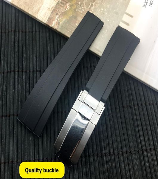 

20mm black nature silicone rubber watchband watch strap band for role gmt oysterflex bracelet4265707, Black;brown