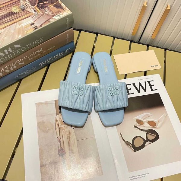 

sandals mius beach shoes women slide new designer high wearing flat bottom slippers fashion pleated soft leather fairy zfo5