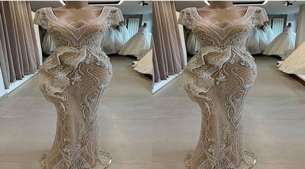 

stunning mermaid evening dresses v neck appliqued beaded capped short sleeves ruffle sweep train prom dresses custom made formal p8343517, Black;red