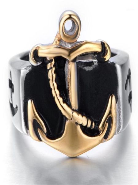 

cluster rings silver color gold men039s anchor navy nautical sailor stainless steel ring19693767, Golden;silver
