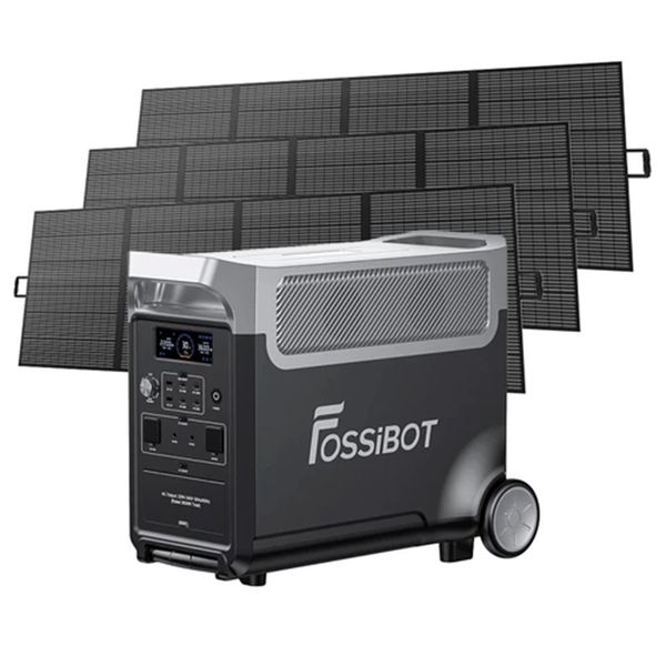 

fossibot f3600 portable power station + 3xfossibot sp420 420w solar panel, 3840wh lifepo4 solar generator, 3600w ac output, 2000w max solar