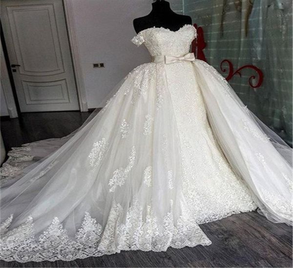 

sweetheart lace mermaid wedding dresses removable train applique lace bridal gowns with detachable skirt wedding gowns vestid1660723, White