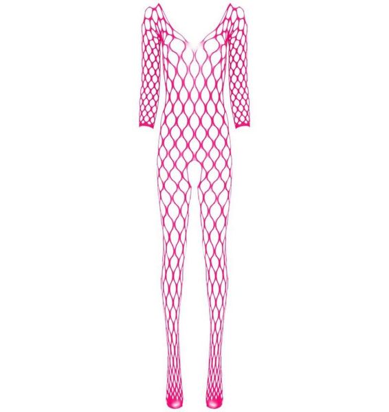 

womens v neck long sleeve crotchless bodystocking stretchy fishnet bodysuit mesh lingerie nightwear sleepwear2070975
