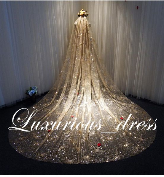 

gold sparkly blingbling glitters bridal veils luxury wedding veil bride meters long cathedral veil with comb peigne mariage3684589, Black