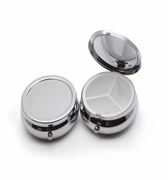 

compact round metal case box organizer 3 compartment discreet fits easily in pocket and purse6941185