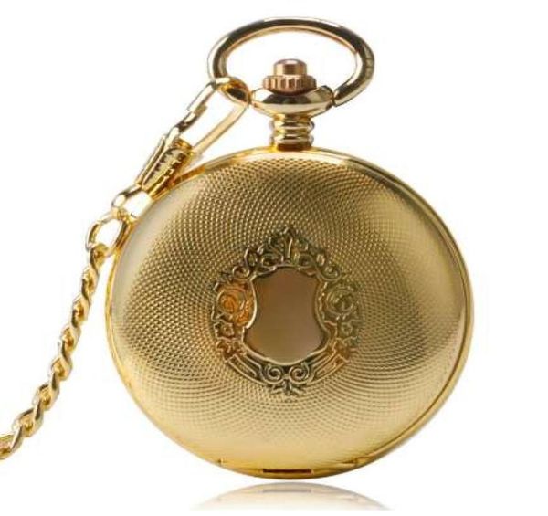 

half hunter luxury exquisite golden royal shield design pocket watch automatic mechanical fob watches men women pendant gift2394456, Slivery;golden