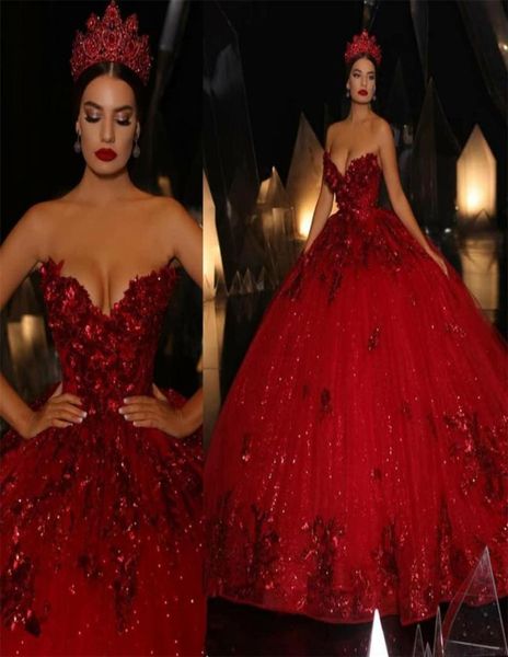 

2021 red sequined princess quinceanera dresses ball gown sweetheart bling puffy prom dress luxury sweet 16 dress beaded appliques 7217044, Blue;red