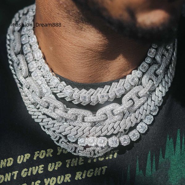 

custom pass diamond test vvs moissanite diamond cuban link chain 12mm 13mm 14mm hip hop necklace men 925 jewelry, Silver