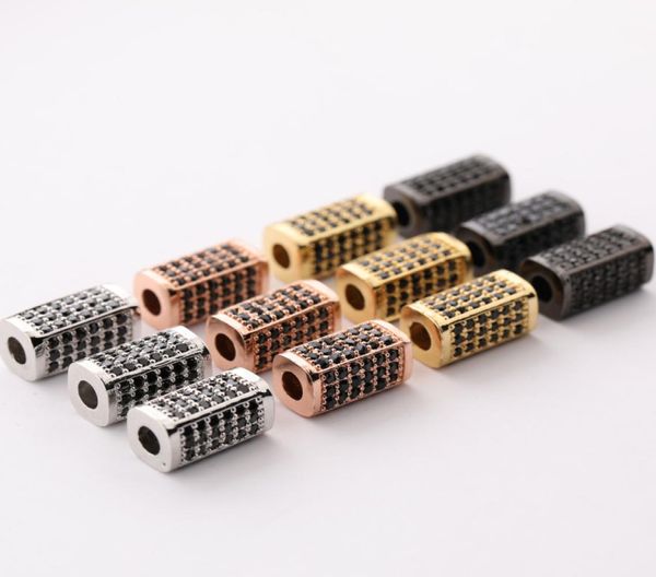 

handmade diy jewelry stainless steel charms micro pave jet zircon rectangle bead charm with hole5878972, Bronze;silver