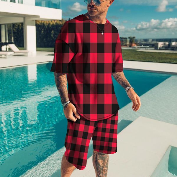 

men's tracksuits vintage 3d stripe print men's summer tshirt beach shorts tracksuits set causal fitness running suit oversized clo, Gray