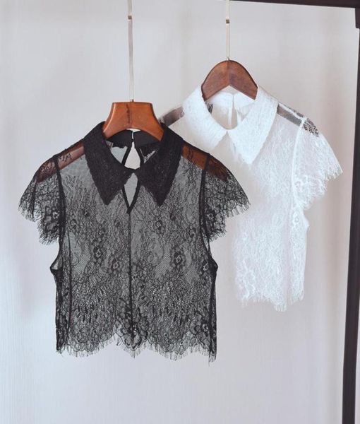

bow ties fashin lapel fake collars for women shortsleeved blouse shirt lace hollow detachable collar false ladies crop bow8437992, Black;gray
