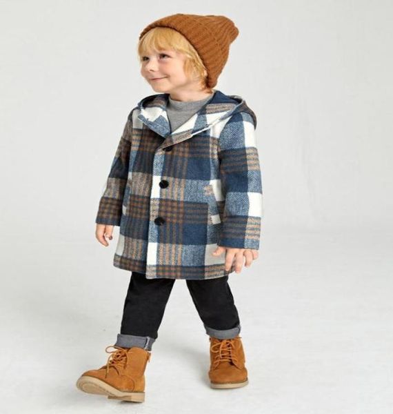 

toddler boys plaid hooded overcoat she0123456789104900684, Blue;gray