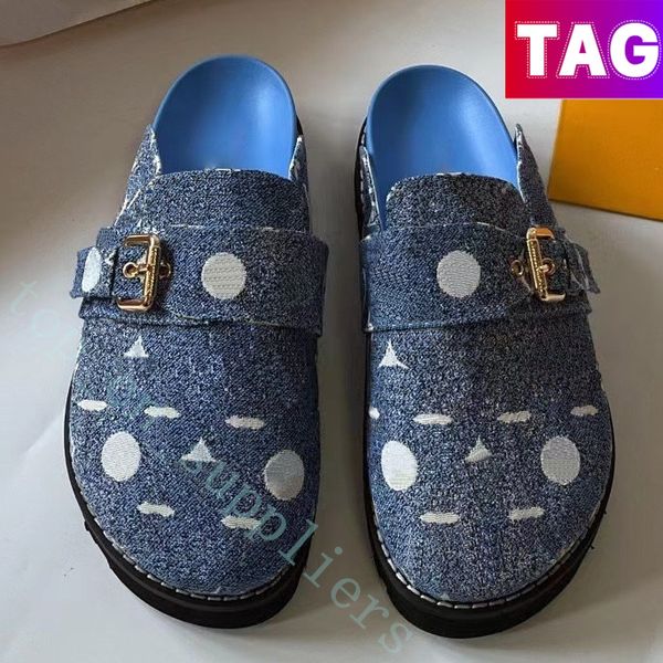 

women designer slipper cosy flat sandals calfskin mules clogs denim letter printing comfort casual shoes fashion womens platform luxury easy, Black