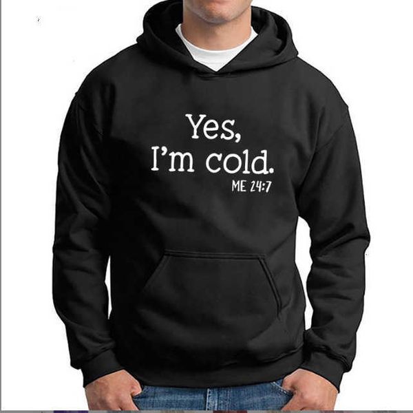 

yes i'm cold me casual men's loose hooded sweater long sleeved shirt, Black