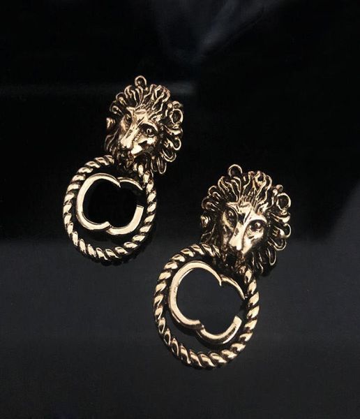 

french vintage classic women earring lion head shaped stud hollow letter solid color studs hip hop punk brass earrings8954900