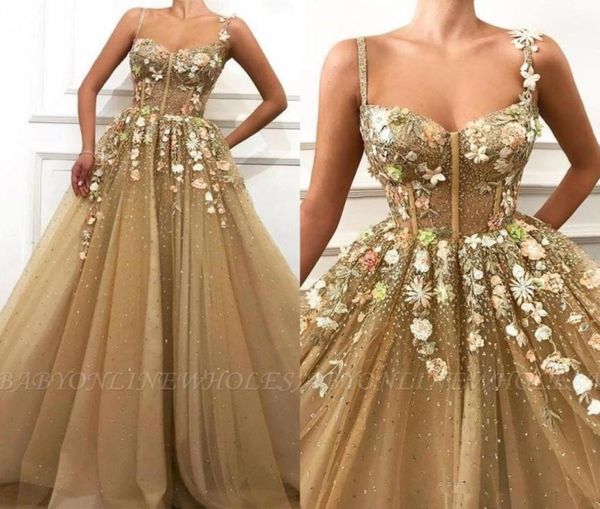 

gorgeous 3d flowers vestidos de fiesta long evening dresses a line spaghetti straps beads applique tulle long arabic prom gowns bc5563478, Black;red