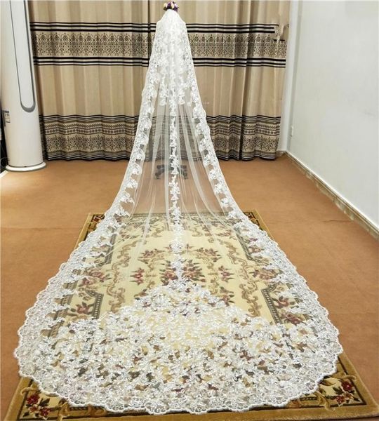 

romantic cathedral length wedding veil 5 meters 3 meters lace edge wedding accessories bridal veil in stock real image3387421, Black