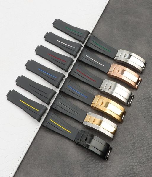 

watch bands 20mm role special rubber strap glidelock for submarine gmt bracelet watchband oyster flex explorer fit 169mm buckle t5132767, Black;brown