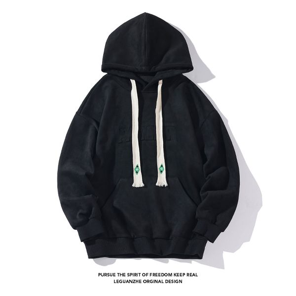 

men s polos autumn loose hoodies american retro dark green men women suede jacket casual oversize sweatshirts hip hop hoody 5xl 230629, White;black