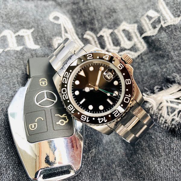 

luxury gmt mens watch automatic mechanical watches 40mm stainless steel watch watches super luminous wristwatch root beer sapphire glass wat, Slivery;brown