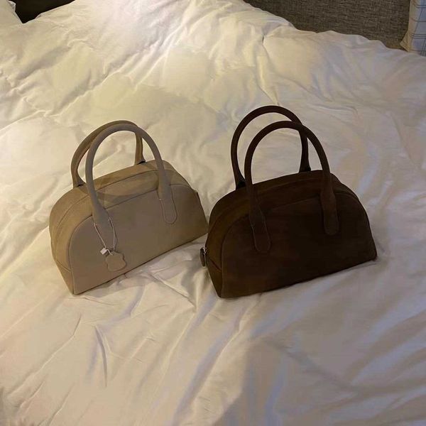 

new niche suede boston frosted cowhide handbag with large capacity bowling bag trend for women