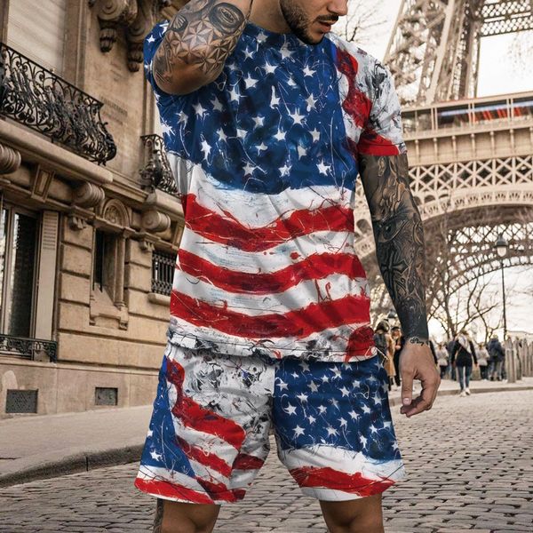 

men's tracksuits male vintage 3d tracksuit summer tshirt shorts 2 piece set casual streetwear oversized men's running suit loose c, Gray