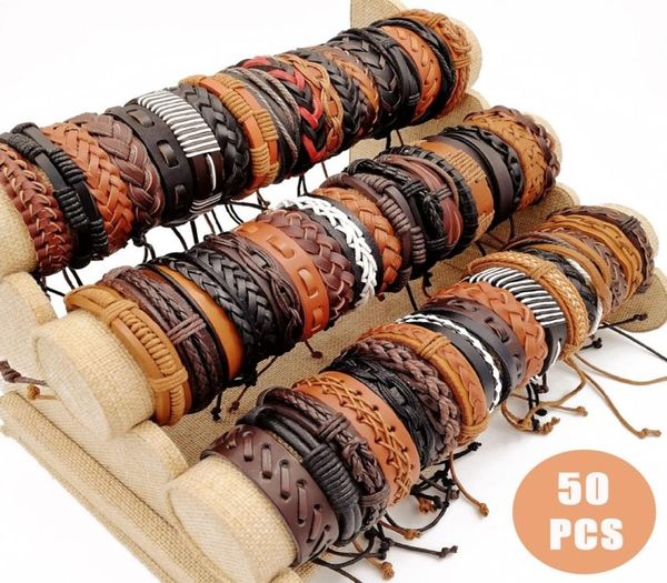 

charm retro bangle pack of 50pcslot leather bracelets mixed styles handmade braided fit men and women party tangible benefits jew9494519, Black