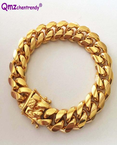 

stainless steel curb cuban chain dragon clasp bracelets men women fashion gold silver bangles 8mm101214mm 23cm9184038, Black
