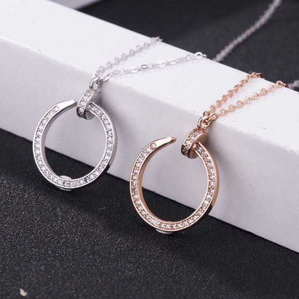 

eller carti 18k rose gold inlaid diamond nail necklace women's white full shaped tail drill smooth mesh red fashion pendantfhrg, Silver