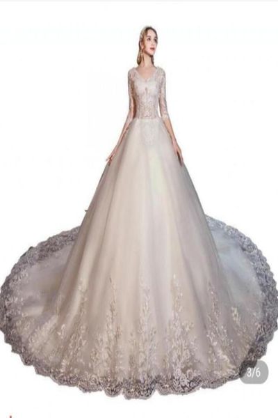 

wedding dress with long sleeves appliques lace up back bridal dress2632655, White